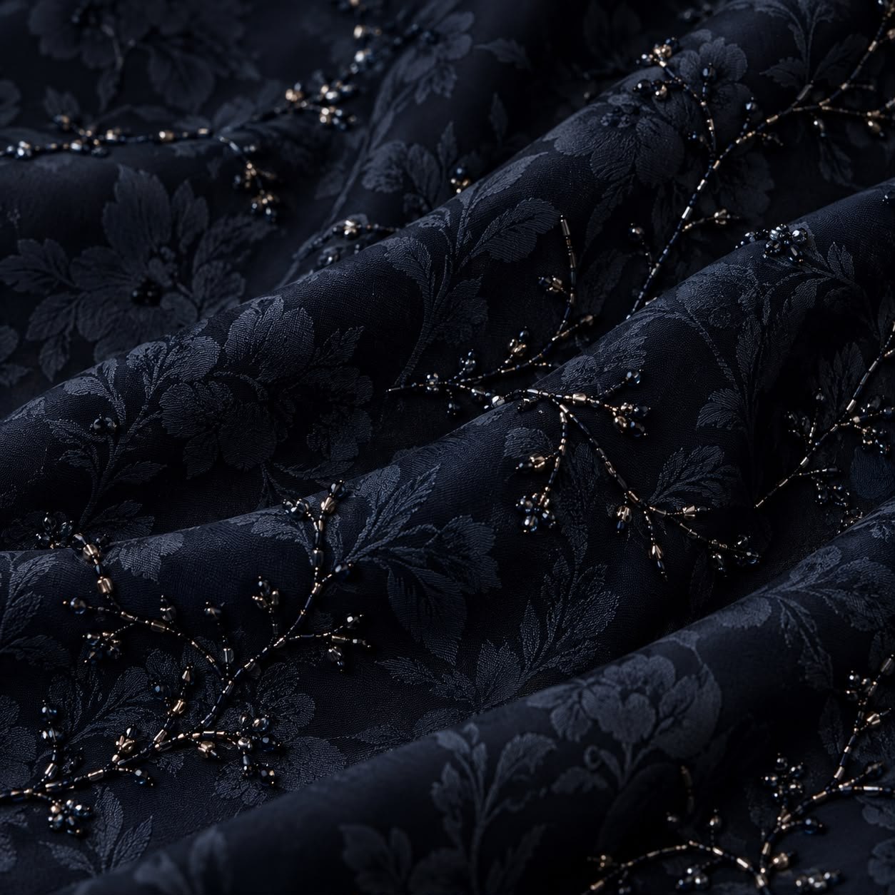 Midnight Navy draped to show the fall of the cloth