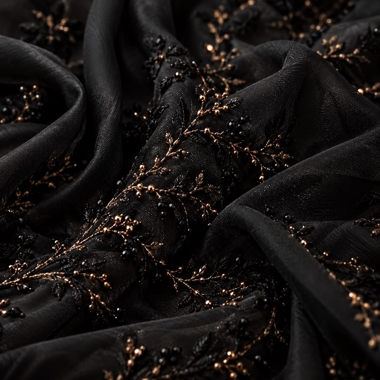 Black & Rose Gold draped to show the fall of the cloth